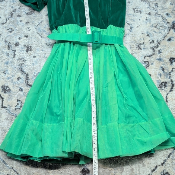 Elegant Vintage Green Velvet and Chiffon Short Sleeve Dress - Picture 6 of 7
